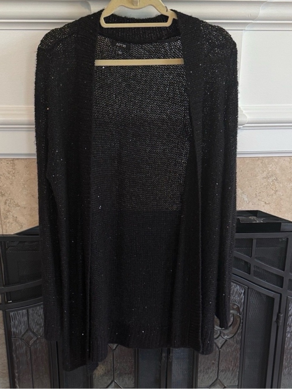 Apt. 9 Black Sequin Open Knit Cardigan Sparkle Sweater Size L